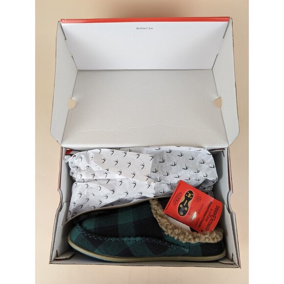 Deer Stags Slipperooz Nordic Slipper Mens 9 Green Black Plaid Faux Fur Shoes NWB - Picture 9 of 10